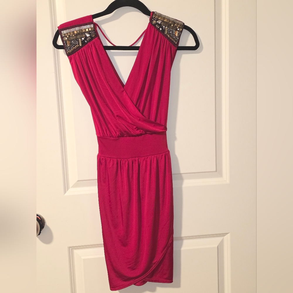 Metropark Red Backless Dress with Embellished Shoulders